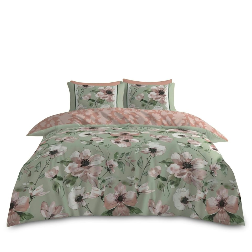 image 1 of VELVETIO Hayes Complete Duvet Cover Set with Fitted Sheet Breathable Bedding Quilt Green | Double