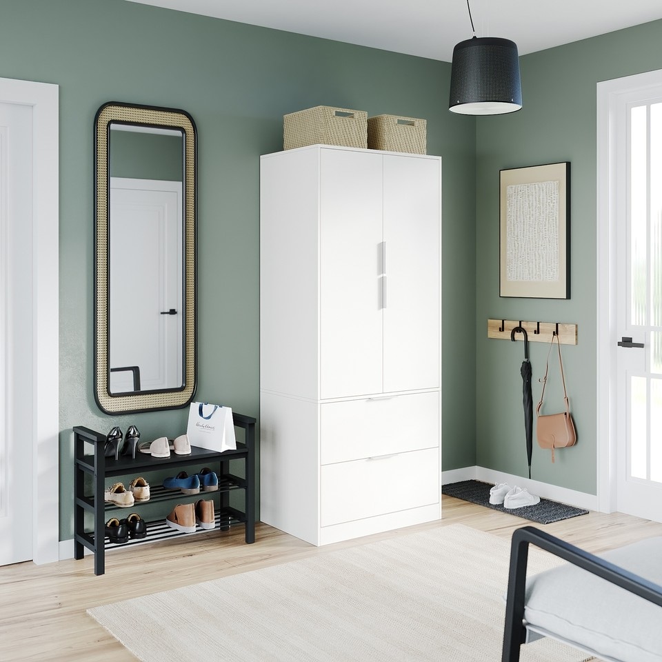 image 1 of FUJI 2 Door 2 Drawer Minimalist Bedroom Wardrobe Storage & Hanging Rail 180cm | Multi | White | 1