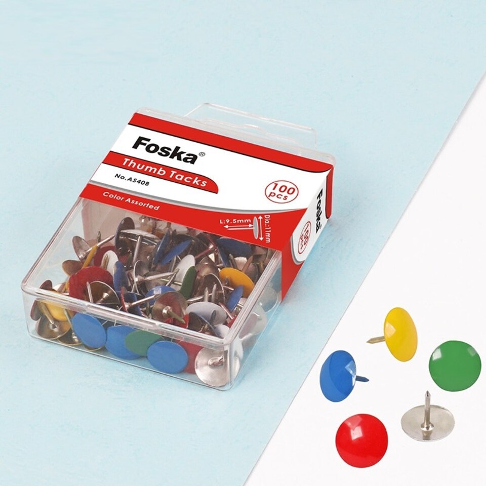 image 1 of Pack of 100 Assorted Colour Metal Thumbtacks 11mm