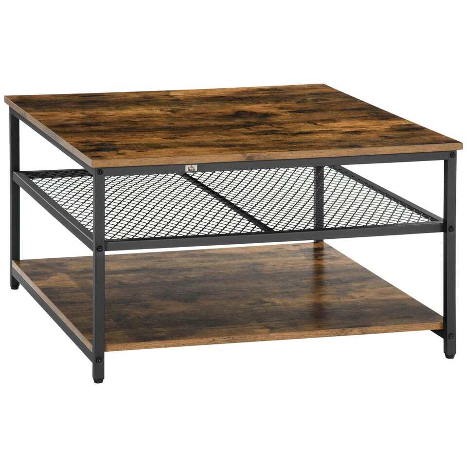 image 1 of HOMCOM Industrial Coffee Table, Cocktail Table W/ Storage Shelves Brown