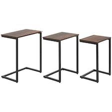 HOMCOM Nesting Side Tables Set of 3, C-Shaped Sofa Side Tables with Steel Frame for Sofa Couch and Bed, Rustic Brown | Brown