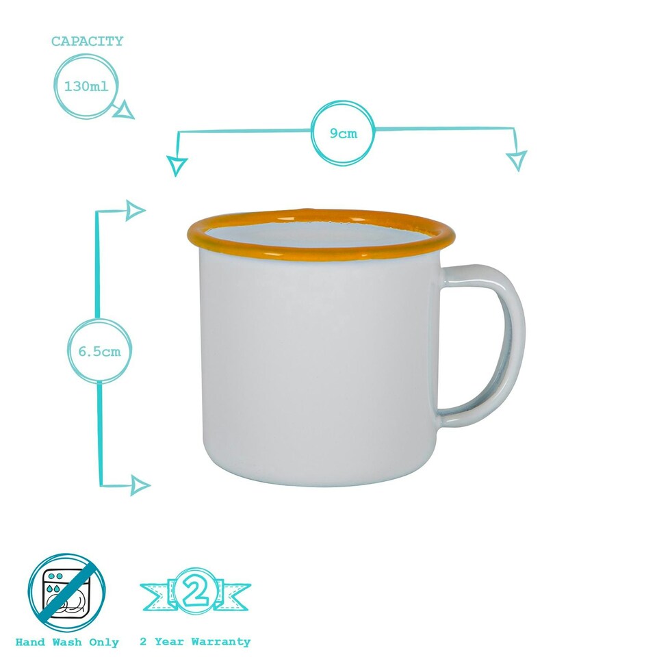 image 1 of Argon Tableware White Enamel Espresso Cups - 130ml - Yellow - Pack of 6 Yellow