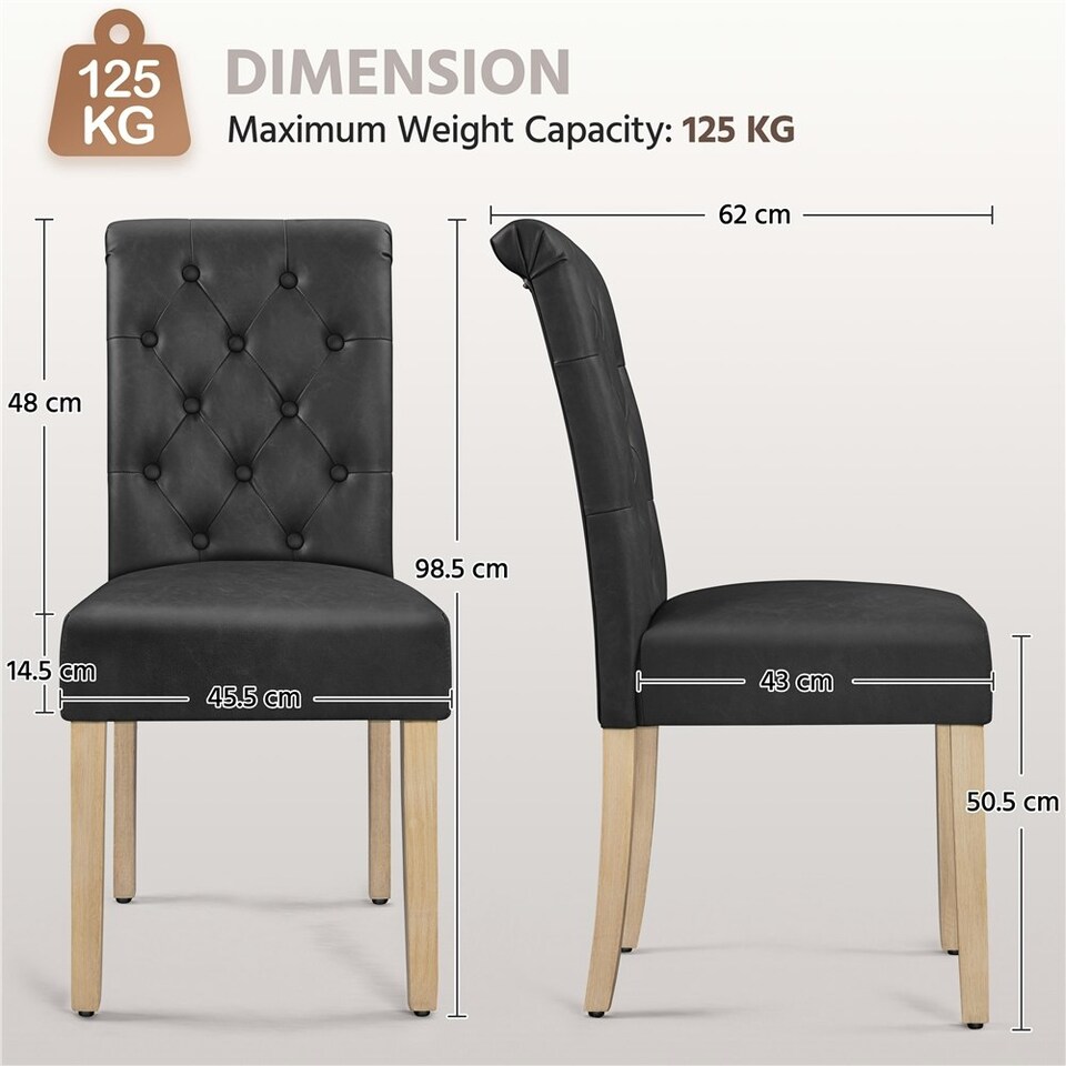 image 1 of Yaheetech Set of 2 Classic Armless Dining Room Chairs Grey | Dark Grey