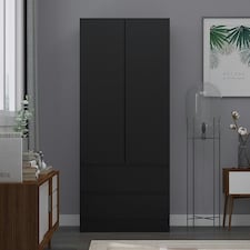 FWStyle Stora 2 Door 2 Drawer Combination Wardrobe - Matt Black Black