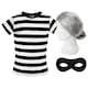 image 1 of Grandma Burglar Costume - Short Sleeve Top, Grey Bun Wig & Mask Black | L