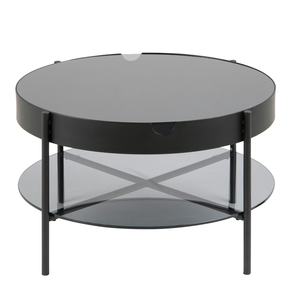 image 1 of Tipton Round Coffee Table in Black with Smoked Glass Top 75cm