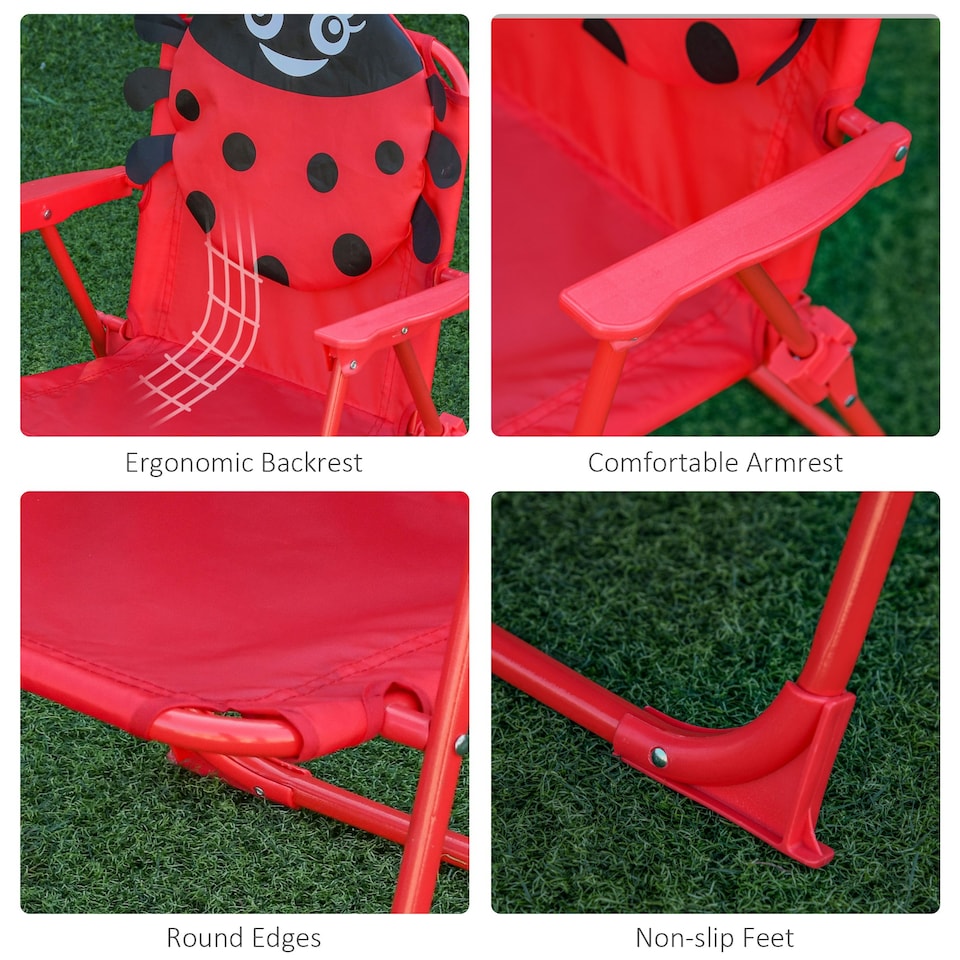 image 1 of Outsunny Kids Folding Picnic Table Chair Set Ladybug Pattern Outdoor w/ Parasol