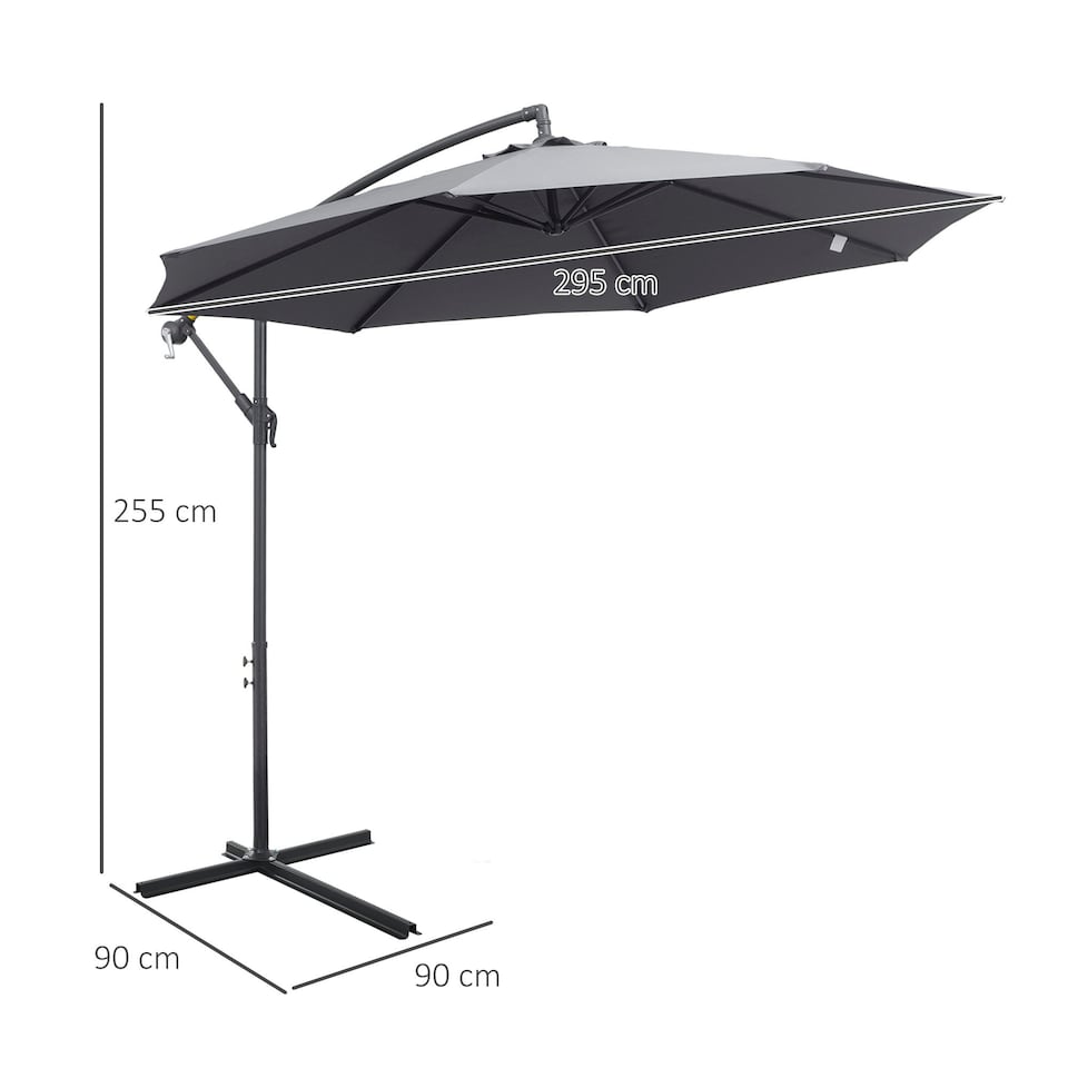 image 1 of Outsunny 3(m) Garden Banana Parasol Cantilever Umbrella, Grey