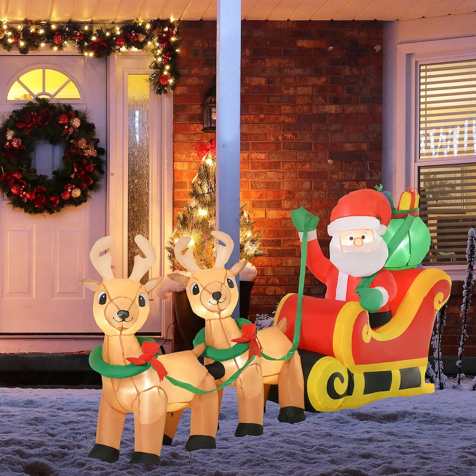 image 1 of HOMCOM 8ft Christmas Inflatable Santa Claus on Sleigh, LED Lighted Decoration
