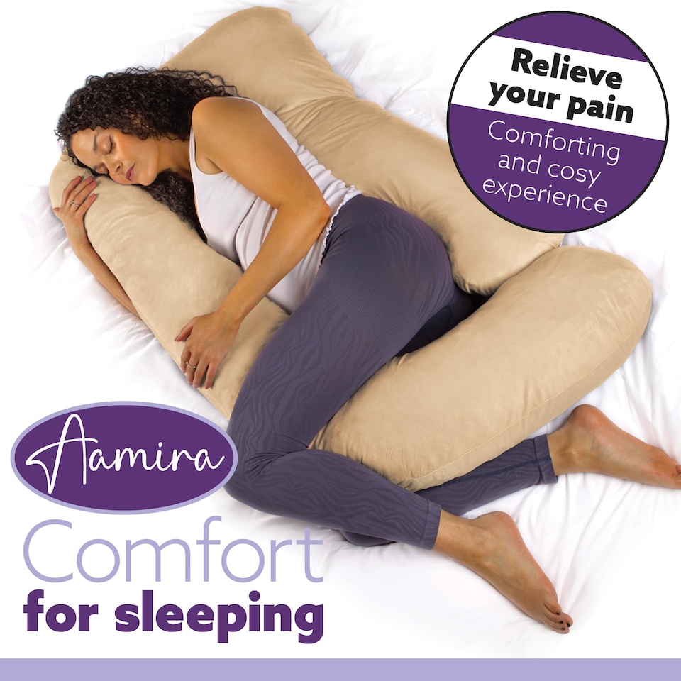 image 1 of Aamira Cream Pregnancy Maternity Pillow, 140x70x20cm J Shape Memory Foam | Cream | Cream | Standard | 1