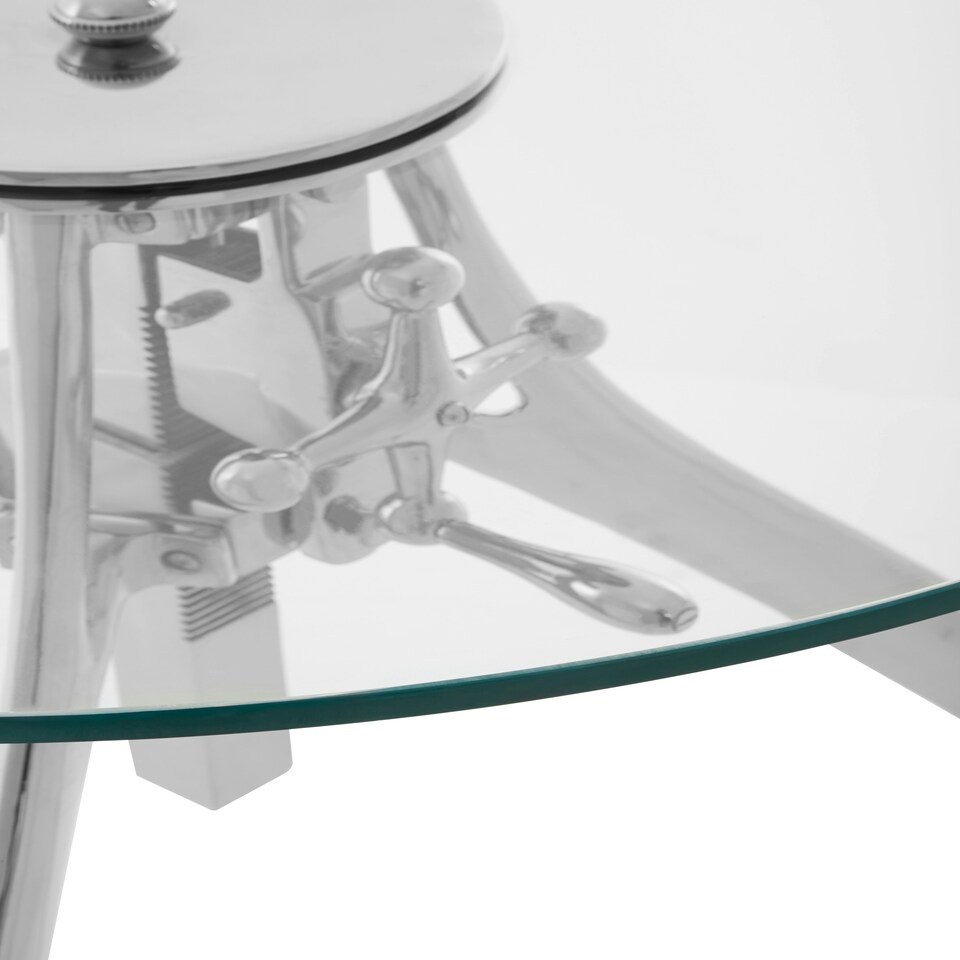 image 1 of Crank Mechanism Adjustable Table- Nickel Finish Round Table With Tripod Legs-Round Table-Decorative Table | Silver