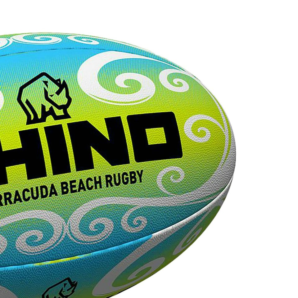 image 1 of Rhino Barracuda Beach Rugby Ball - Green/Blue/White - 4.5