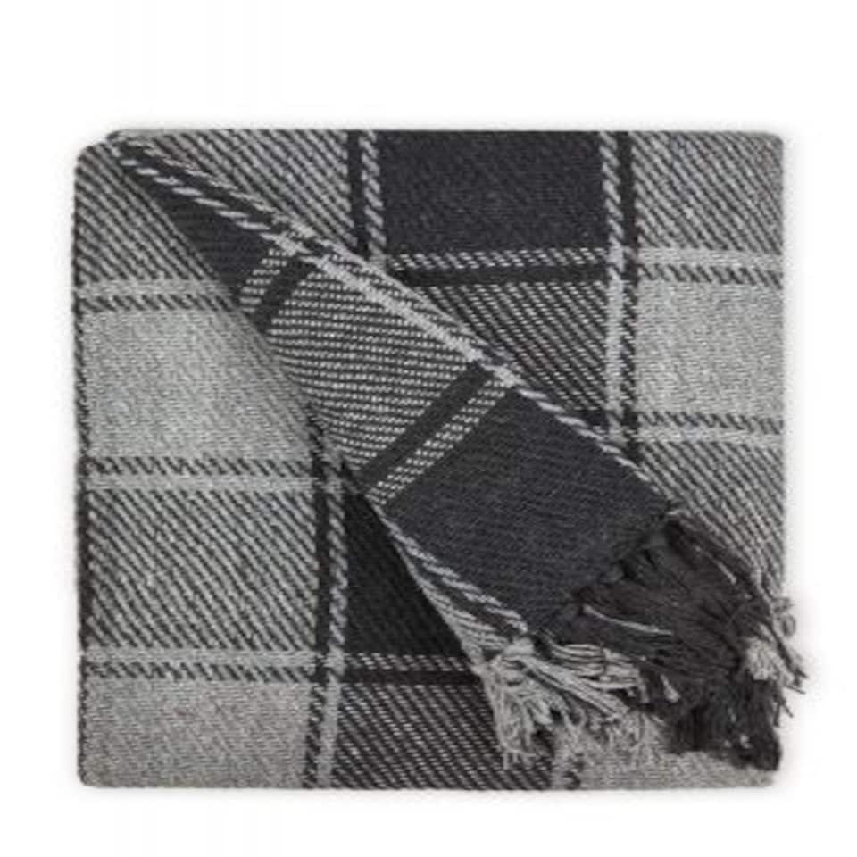 image 1 of Comfy Check Collection Recycled Cotton Throw in Charcoal (90" x 100") Grey | Grey