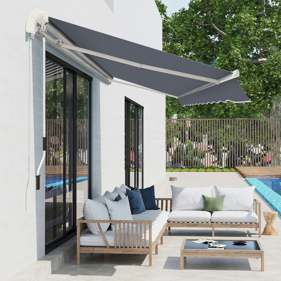 image 1 of Outsunny Garden Sun Shade Canopy Retractable Awning, 4 x 3(m), Grey 