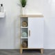 image 1 of Showerdrape Varallo Matt White & Bamboo Floor Bathroom Cabinet with Display Shelves