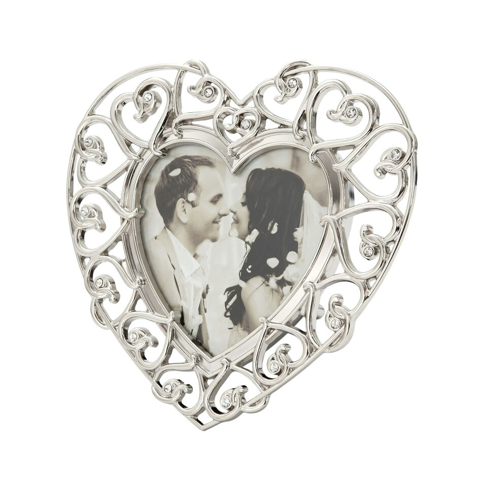 image 1 of Heart Themed 4x4 Silver Picture Frame with Small Diamante Crystals Silver | One Size
