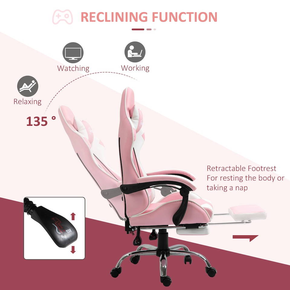 image 1 of Vinsetto Racing Gaming Chair w/ Lumbar Support, Office Gamer Chair, Pink