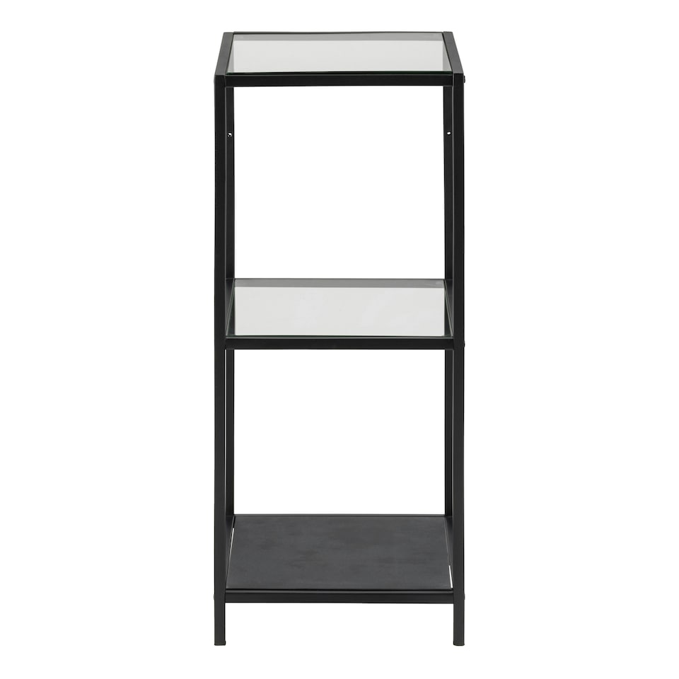 image 1 of Seaford Narrow Black Metal Bookcase with 2 Glass Shelves