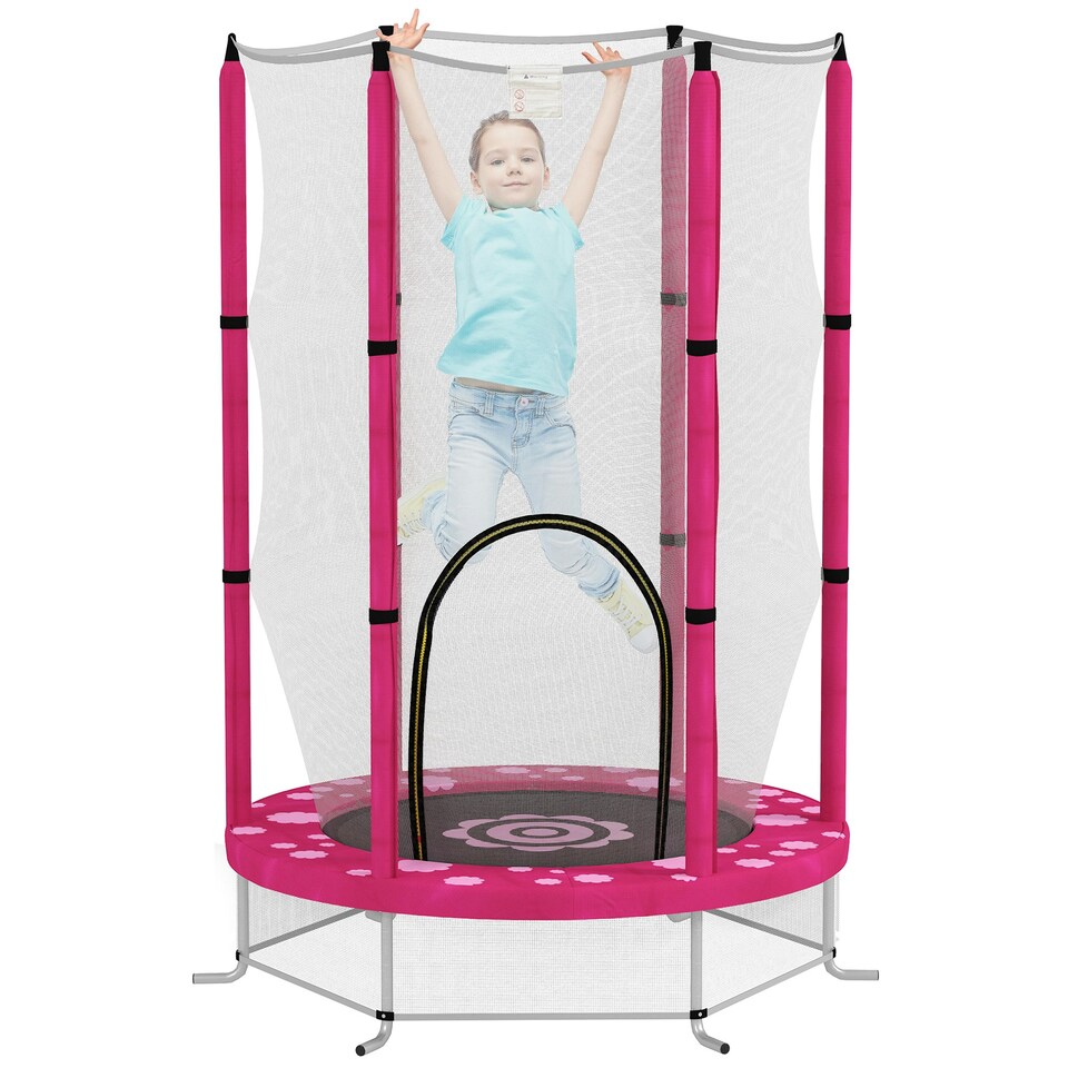 image 1 of AIYAPLAY 4.6FT Kids Trampoline with Safety Enclosure Net, Pink
