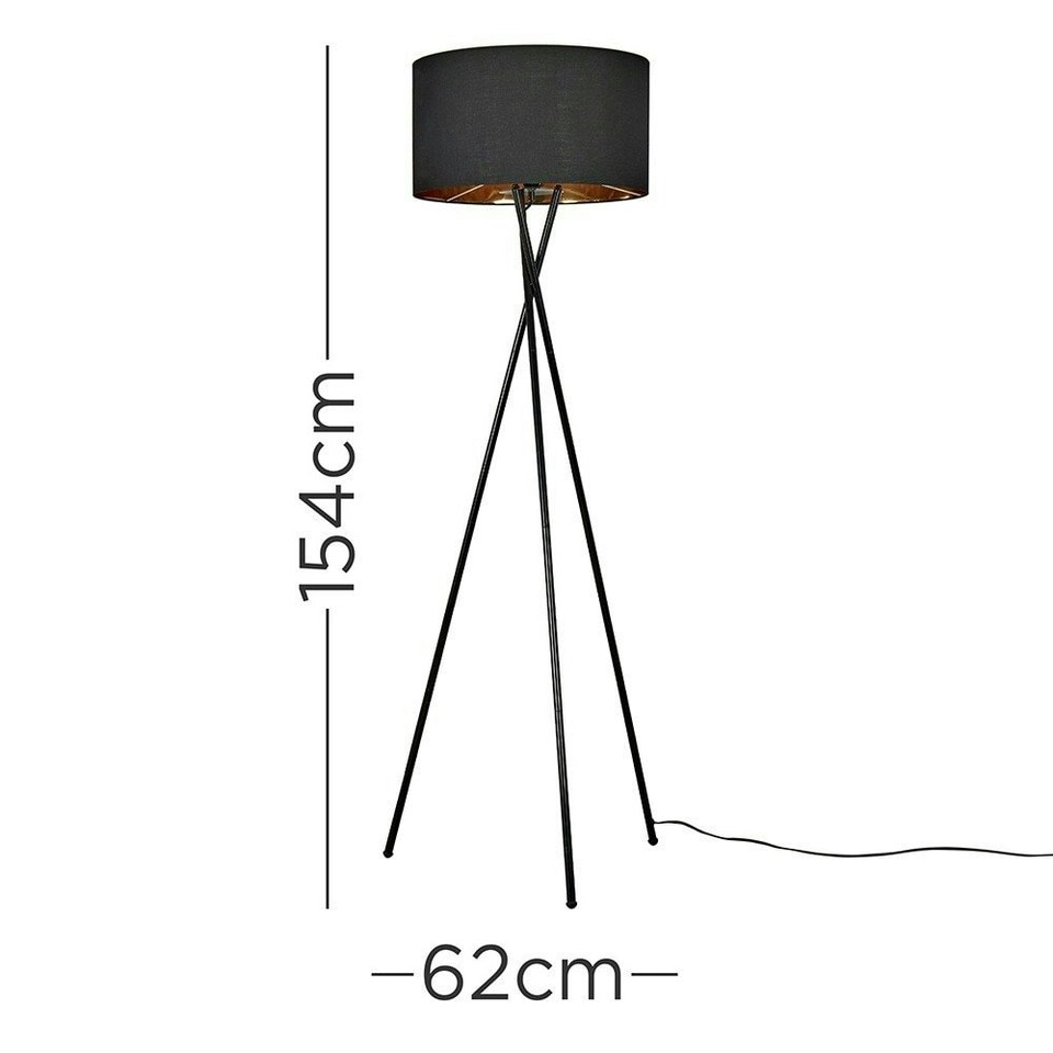 image 1 of ValueLights Camden Black Tripod Floor Lamp Black & Gold Shade & Bulb | Black