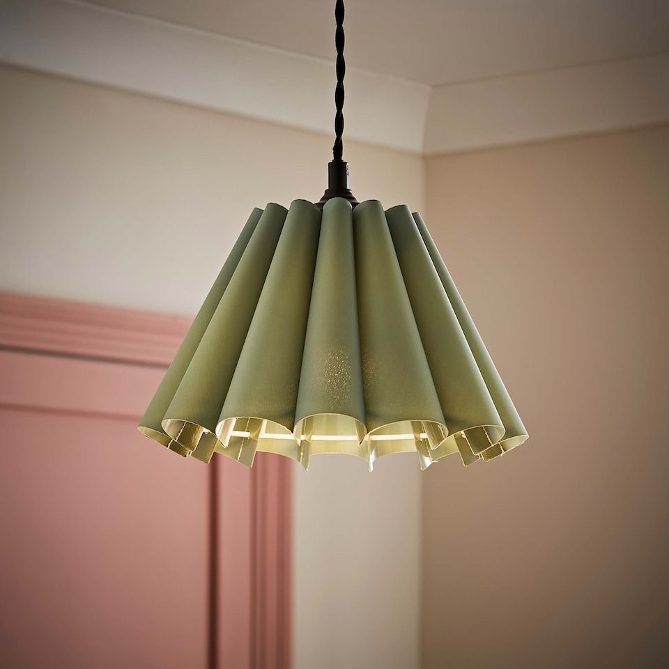 image 1 of ValueLights Lauren Green Pleat Scallop Edge Taper Ceiling Shade