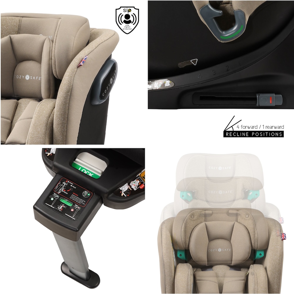 image 1 of Cozy N Safe Stanford i-Size 360 Rotating Car Seat 40-150cm, ISOFix & Support Leg, Rear & Forward Facing, 5 Recline Positions, Adjustable Headrest, Side Impact Protection, Birth to 12 Years (Ecru)