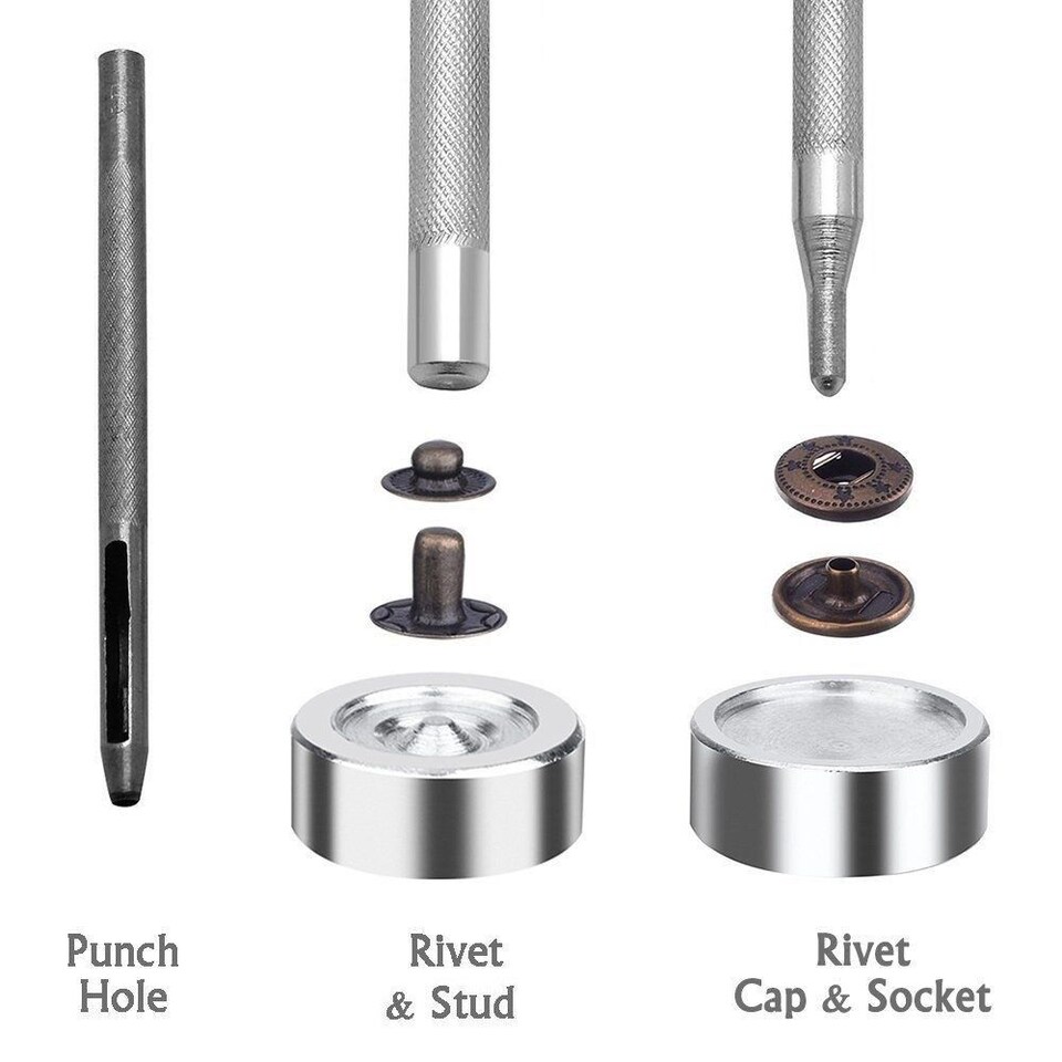 image 1 of 15mm S Spring Press Studs Fixing Tool Kit with 4 Part Setting Hand Tool