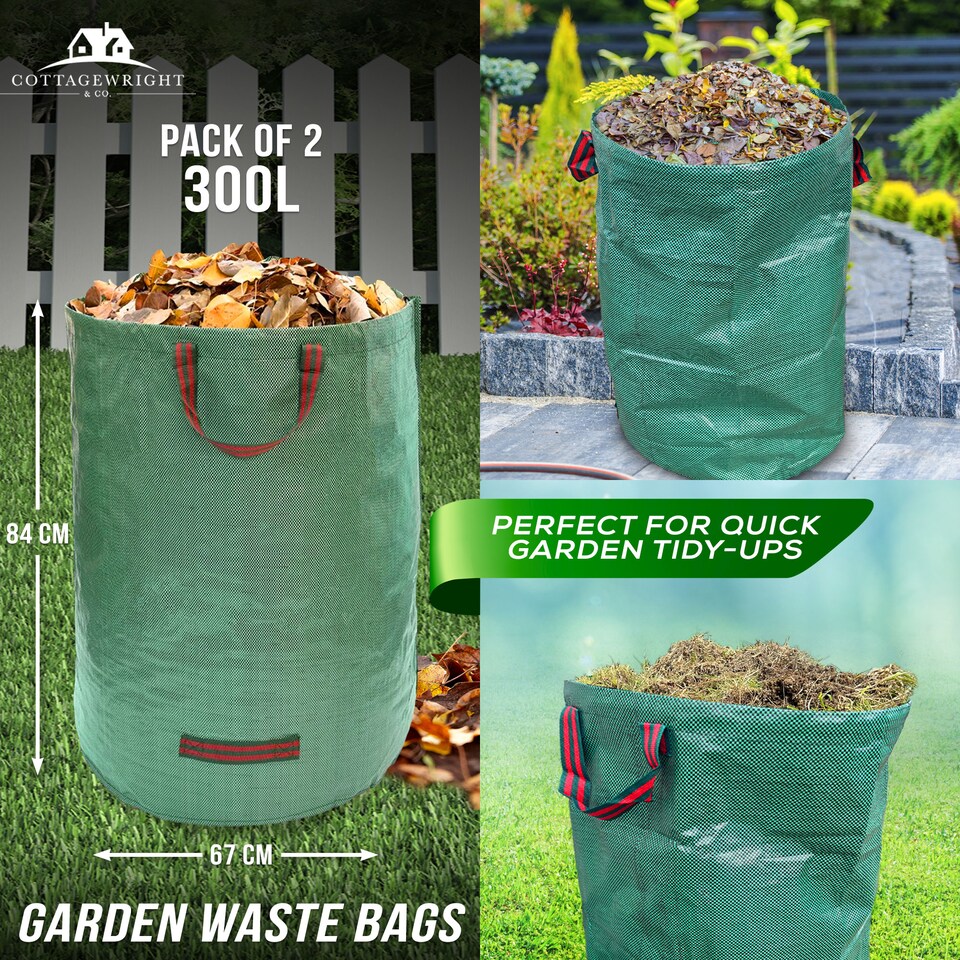 image 1 of Garden Bags Heavy Duty with Handles Reusable Garden Waste Bags for Plant, Grass, Dirt, Leaves Collection - Pack of 2