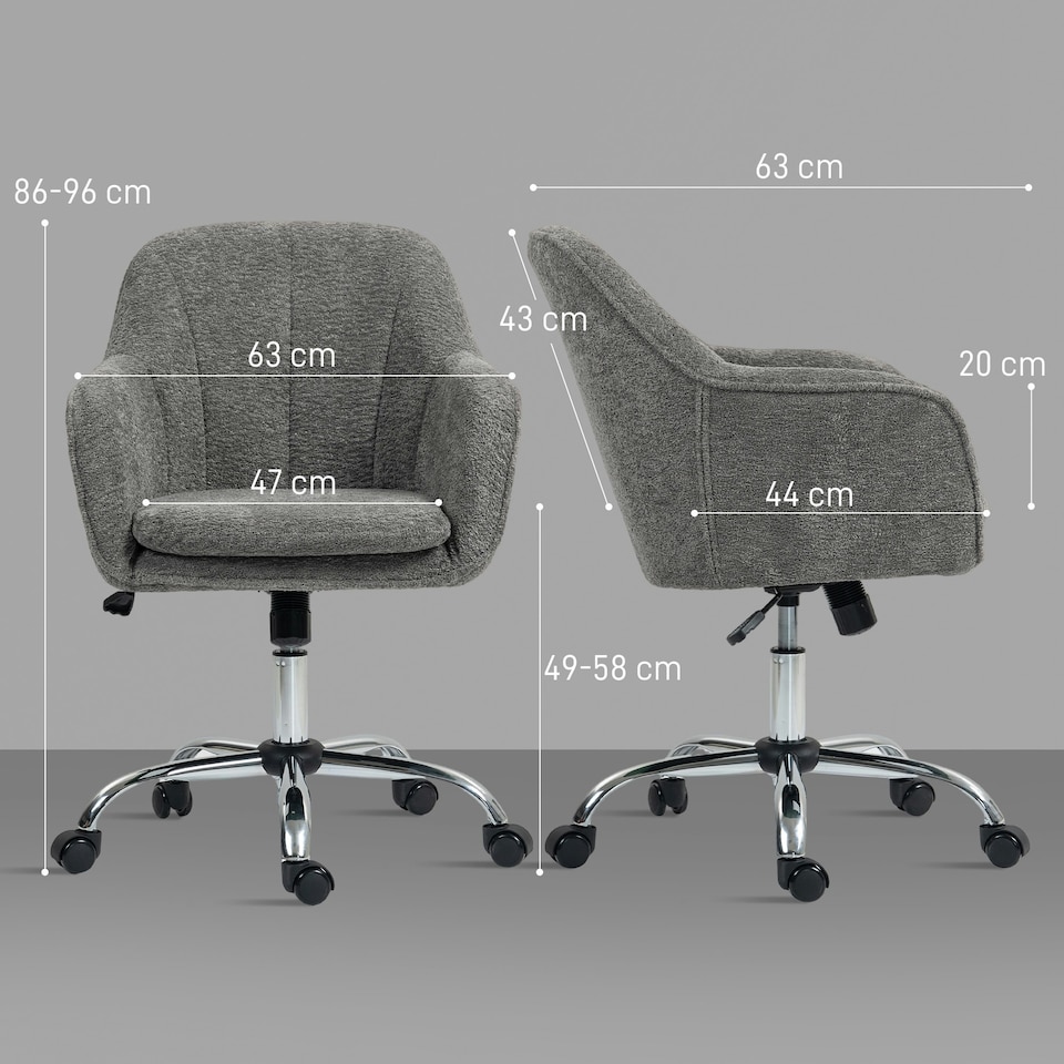 image 1 of HOMCOM Modern Velvet Office Desk Chair for Bedroom, Living Room, Grey Grey