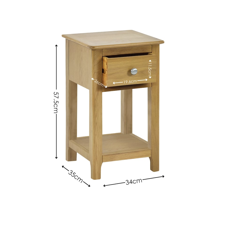 image 1 of Premium Langford Oak Compact 1 Drawer Bedside Table with Shelf