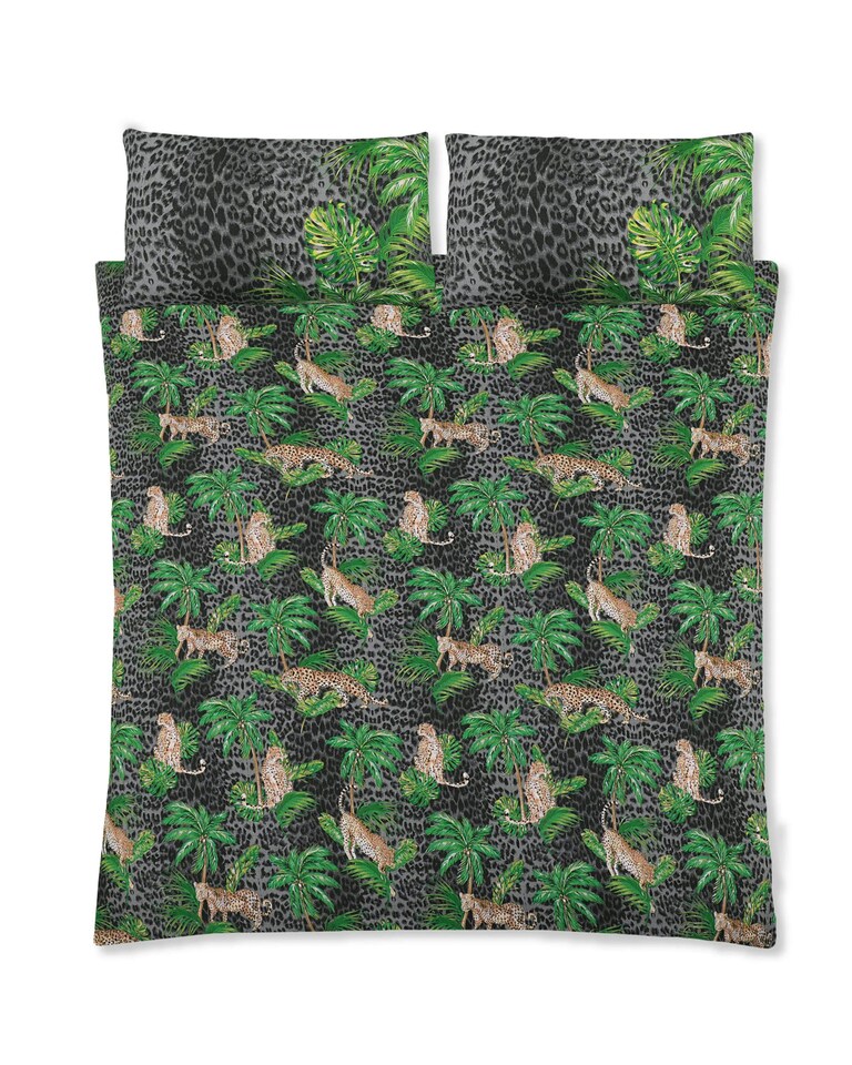 image 1 of Velosso Leopard Jungle Printed Cotton Blend Duvet Cover and Pillowcase Set | Green | Single