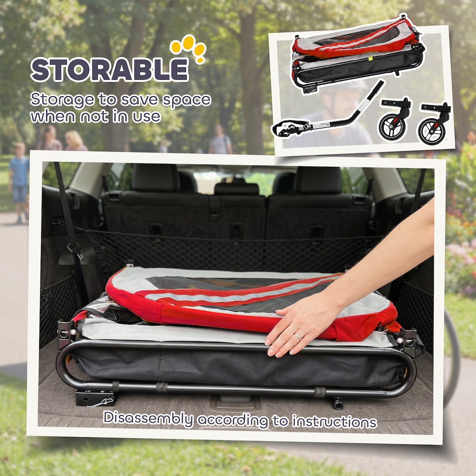 image 1 of PawHut 2-In-1 Dog Bike Trailer Stroller w/ Universal Wheel Reflector Flag