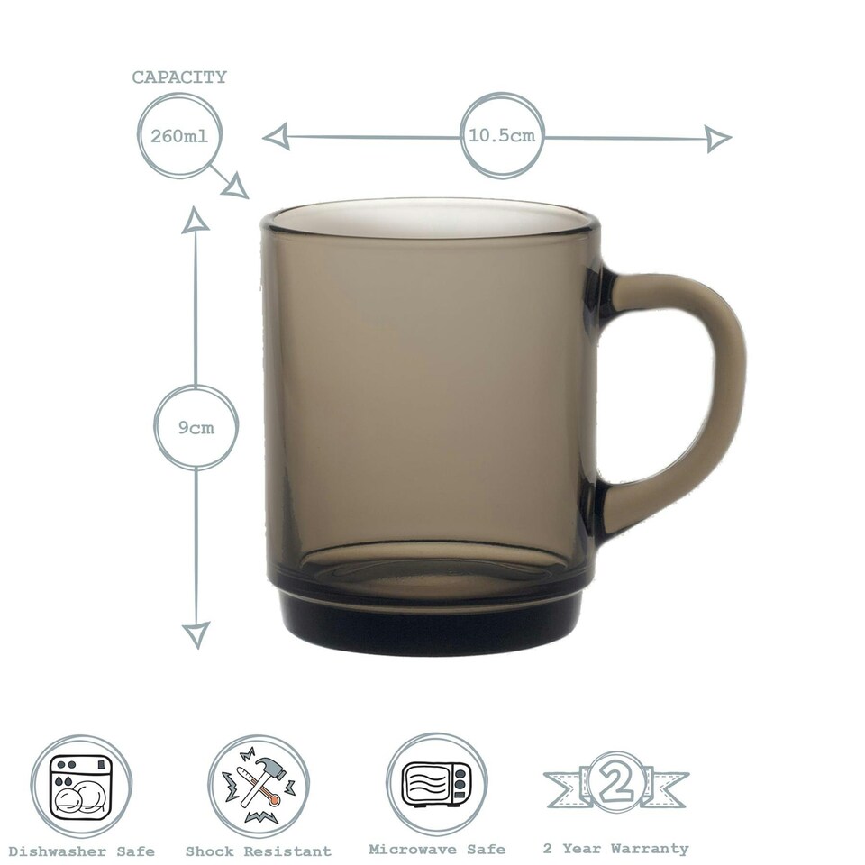 image 1 of Duralex Versailles Glass Coffee Mugs - 260ml Cups - Smoke - Pack of 6