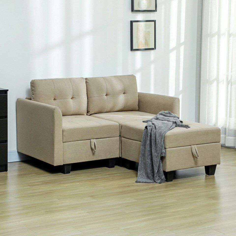image 1 of HOMCOM Modular Sectional Sofa with Storage 2 Seater Sofa Set Brown Brown
