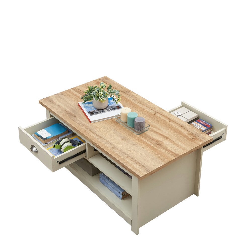 image 1 of Lisbon 2 Drawer Coffee Table Cream & Oak