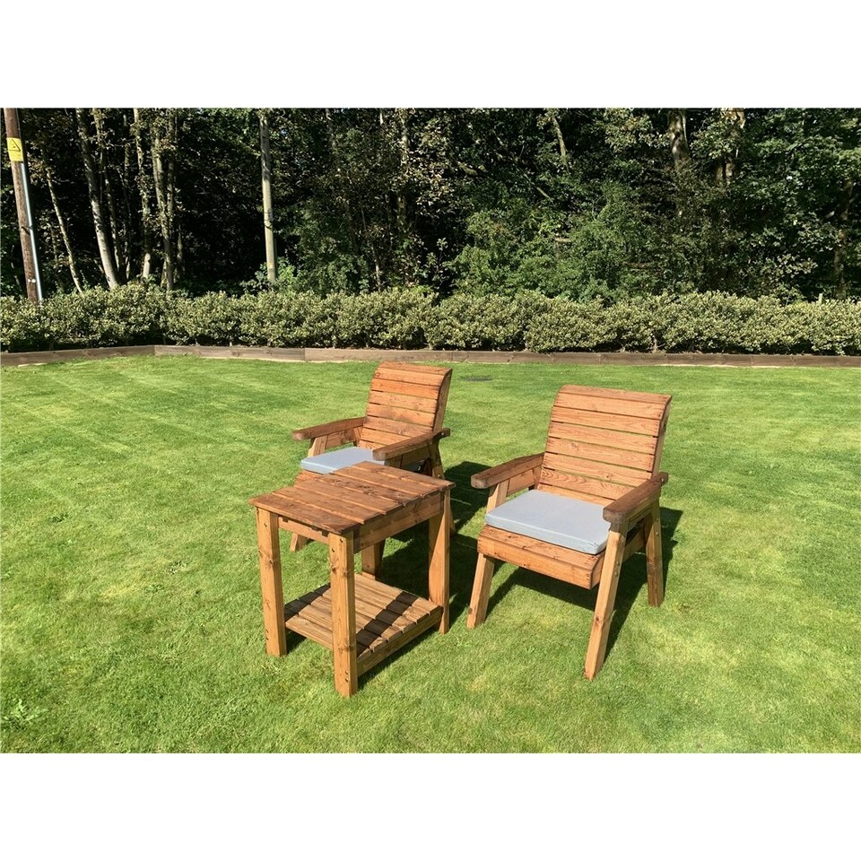 image 1 of Deluxe 2 Chair & Table Outdoor Set With 2 x Chair Cushion Grey