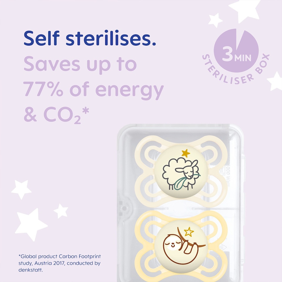 image 1 of 2 x MAM Perfect Night Baby Soother Dummies 2-6 Months Silicone Pack of 2 Unisex | Multi