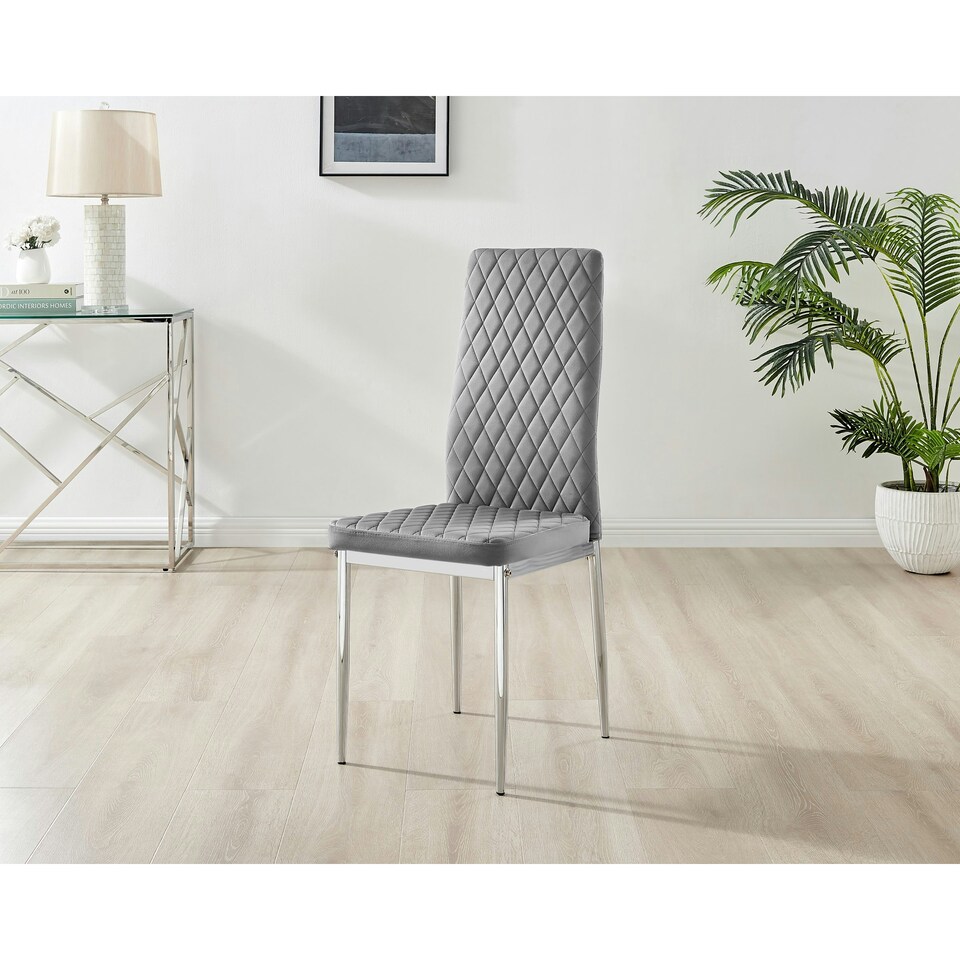 image 1 of Furniturebox 6x Milan Dining Chair Grey Velvet Silver Legs