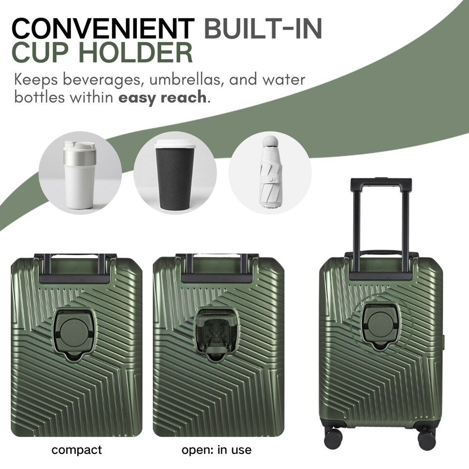 image 1 of Cabin Suitcase Small 20’ Inch Hard Shell Hand Luggage - Lightweight, Durable with Built-in Cupholder, TSA Lock, Dual Spinner Wheels