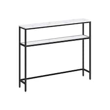 Industrial Slim Console Table With 2 Shelves Marble Effect White White