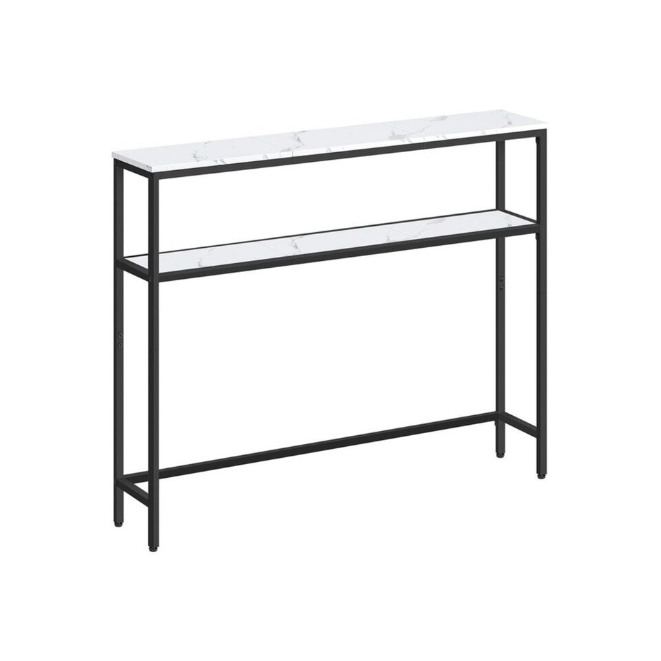 image 1 of Industrial Slim Console Table With 2 Shelves Marble Effect White White