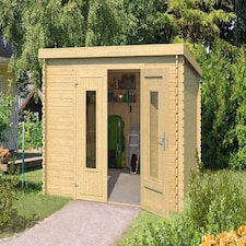 Sacramento-Log Cabin, Wooden Garden Room, Timber Summerhouse, Home Office - L312 x W319 x H210.9 cm Brown