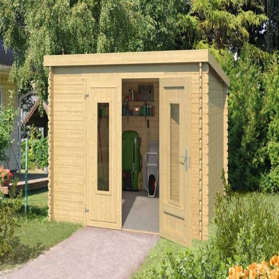 image 1 of Sacramento-Log Cabin, Wooden Garden Room, Timber Summerhouse, Home Office - L312 x W319 x H210.9 cm Brown