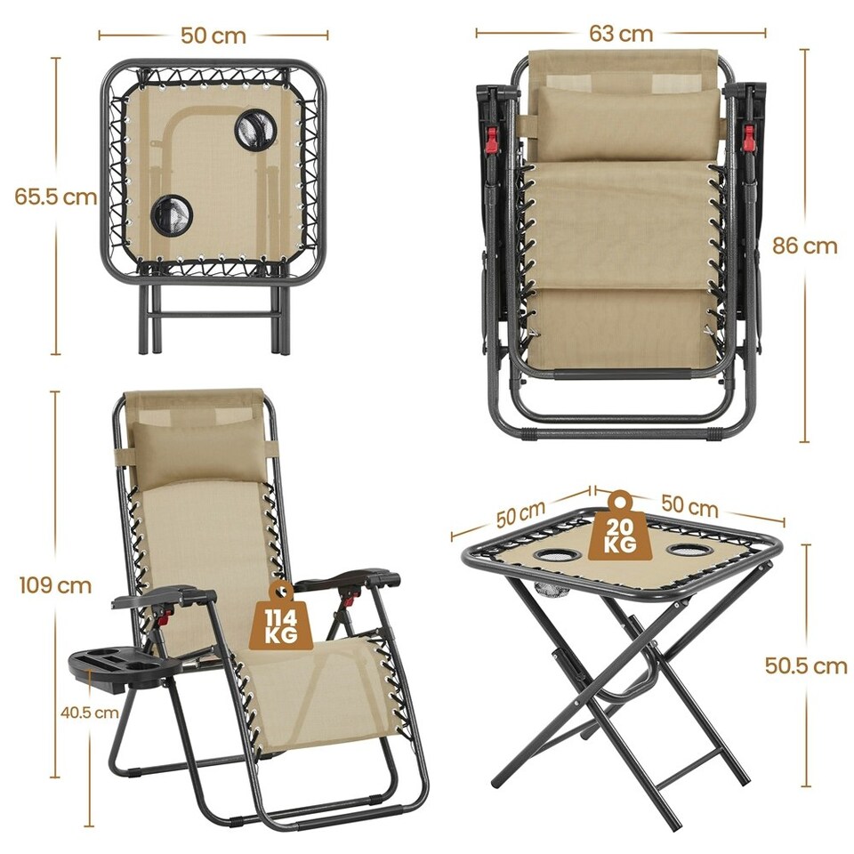 image 1 of Yaheetech 3pcs Outdoor Zero Gravity Chairs with Table