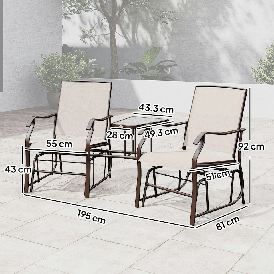 image 1 of Outsunny Double Glider Companion Rocking Chairs Loveseat Garden Table Beige