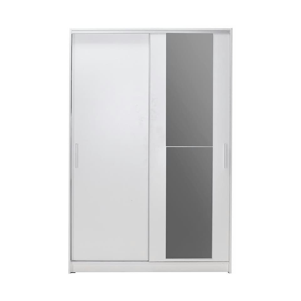 image 1 of Adore Matt White Sliding 2 Door Wardrobe 120cm with Mirror White