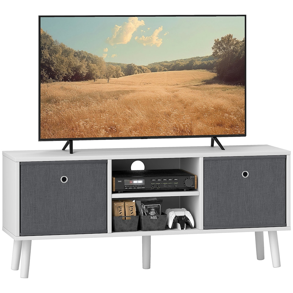 image 1 of HOMCOM Modern TV Cabinet Stand w/ Shelves & Drawers, Bedroom White & Grey