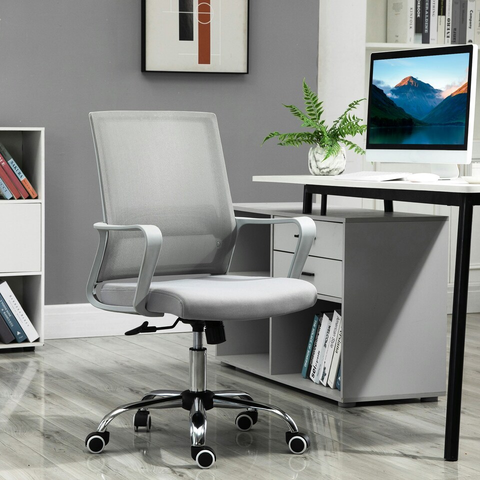 image 1 of Vinsetto Mesh Office Chair Desk Chair w/ Swivel Seat Adjustable Height Grey