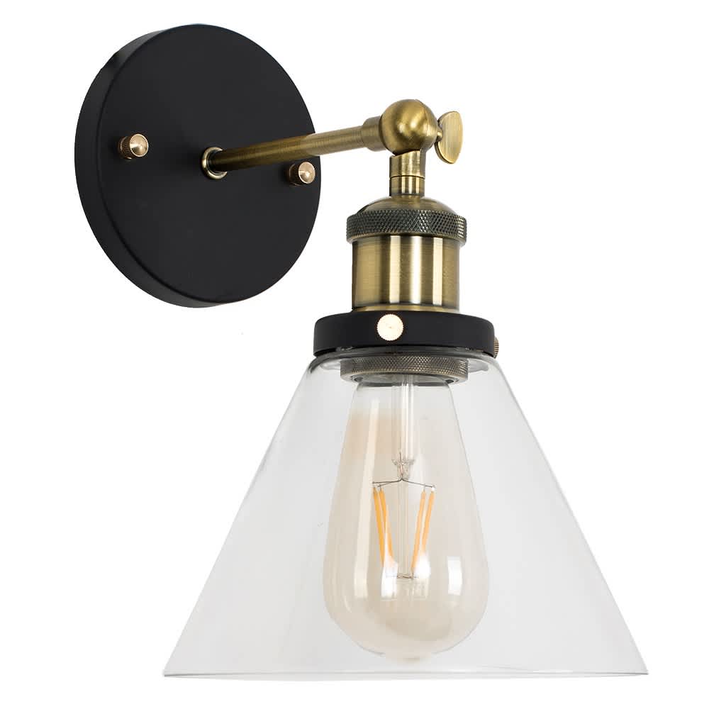 ValueLights Norton Black and Gold Wall Light Fitting With Clear Glass Shade