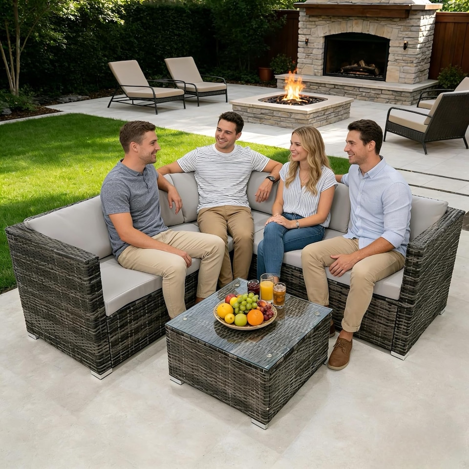 image 1 of Alivio 5-Seater PE Rattan Patio Corner Sofa Set with Table, Anti-UV Cushions